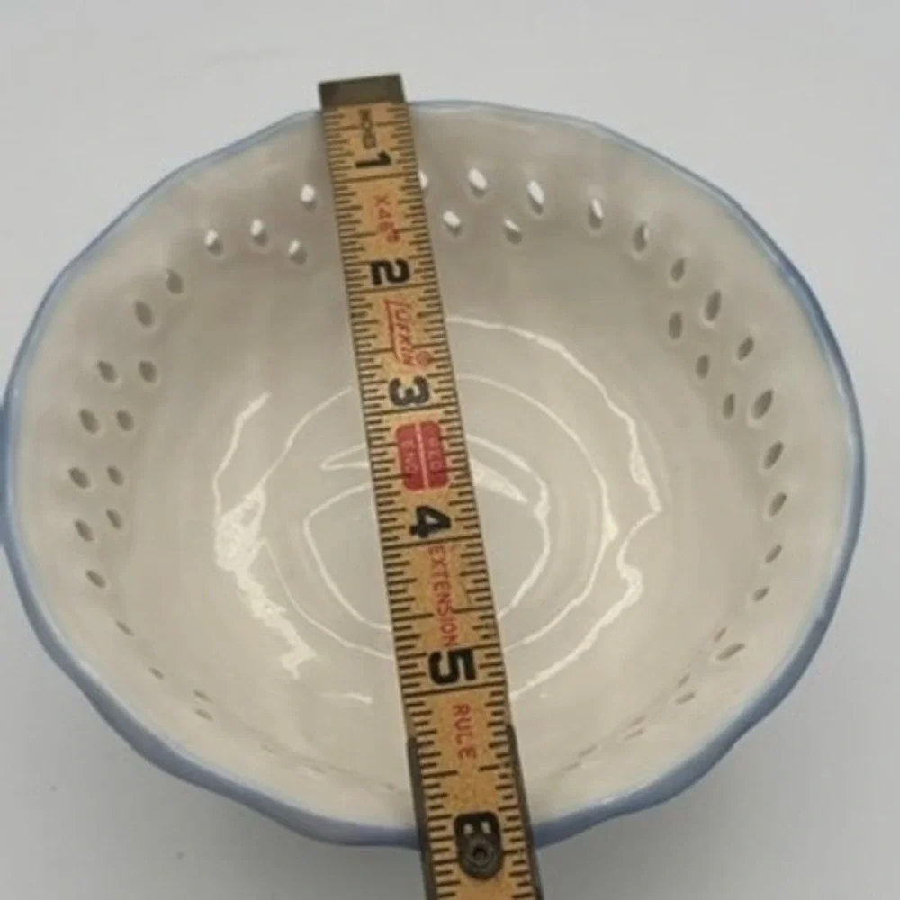 Cottagecore Porcelain Pedestal Candy Bowl Blue Floral Lattice Reticulated Dish